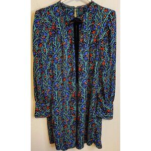 Sabina Musayev Dress Long Sleeve Floral Midi Black Pockets Size MEDIUM Israel